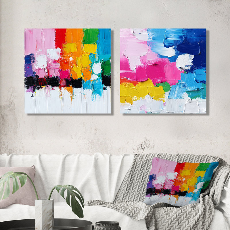 «Abstract Abstract Color Reson In Chaos I» - Art mural abstrait - ensemble d'art mural moderne 2 pièces, Toile tendue