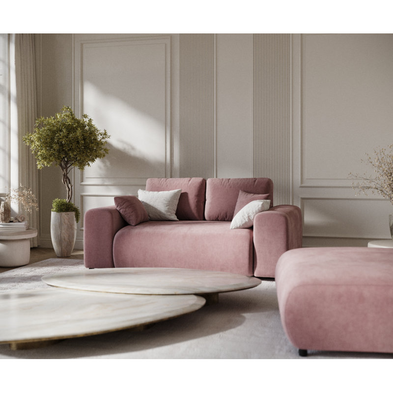 Two-seater square arms loveseat sofa, Pink