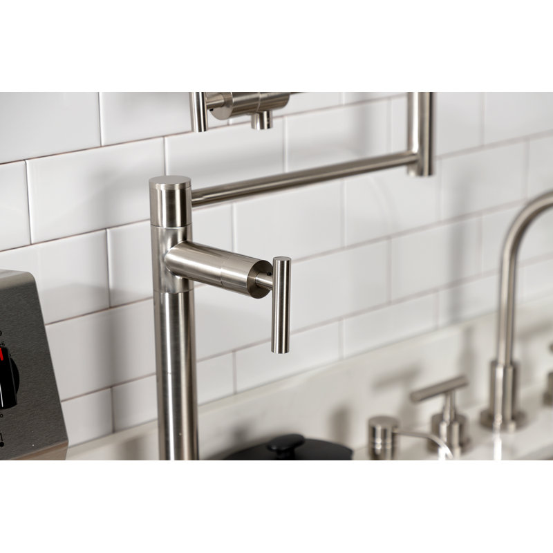 Kingston Brass Concord Two-Handle 1-Hole Deck Mount Pot Filler Faucet, Brushed Nickel, T-Bar Lever Handle