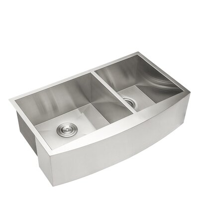 33 Stainless Double Farmhouse Sink - 33 Inch Apon Front Kitchen Farm Sink 18 Gauge Stainless Steel Farmhouse Sink Double Bowl 60/40 -  JUNTOSO, DDH-LMA33209A2-64