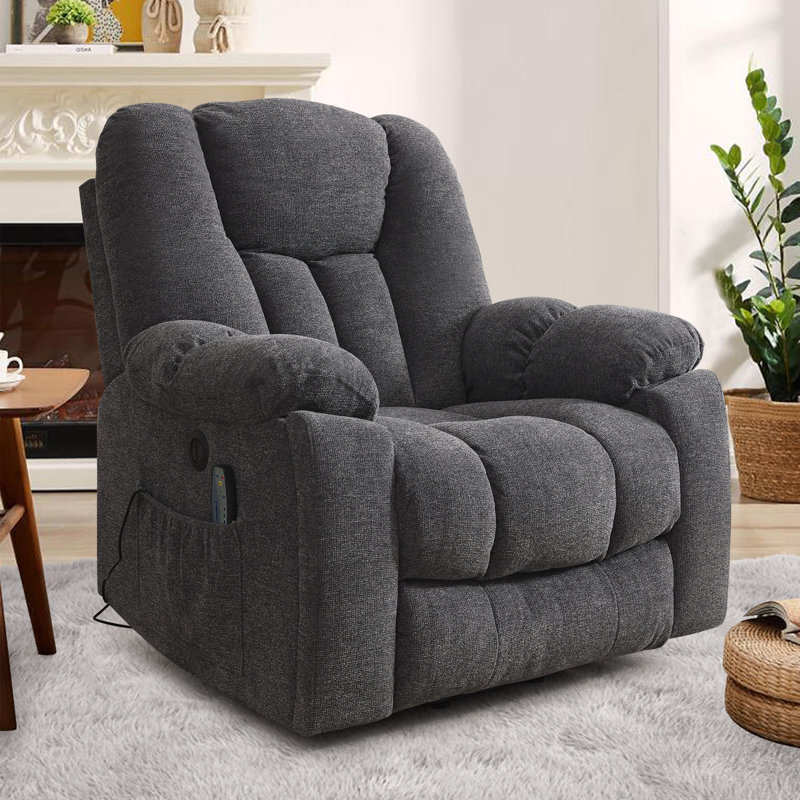 Microfiber/Microsuede and Wood Frame Power Lift Recliner with Heated Massage , C886 Dark Gray Linen Blend