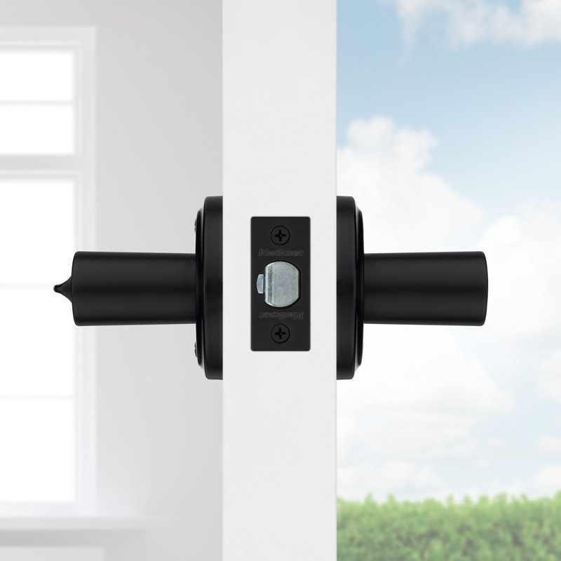 Matte Black Transitional Keyed Entry Door Lever with Round Rosette