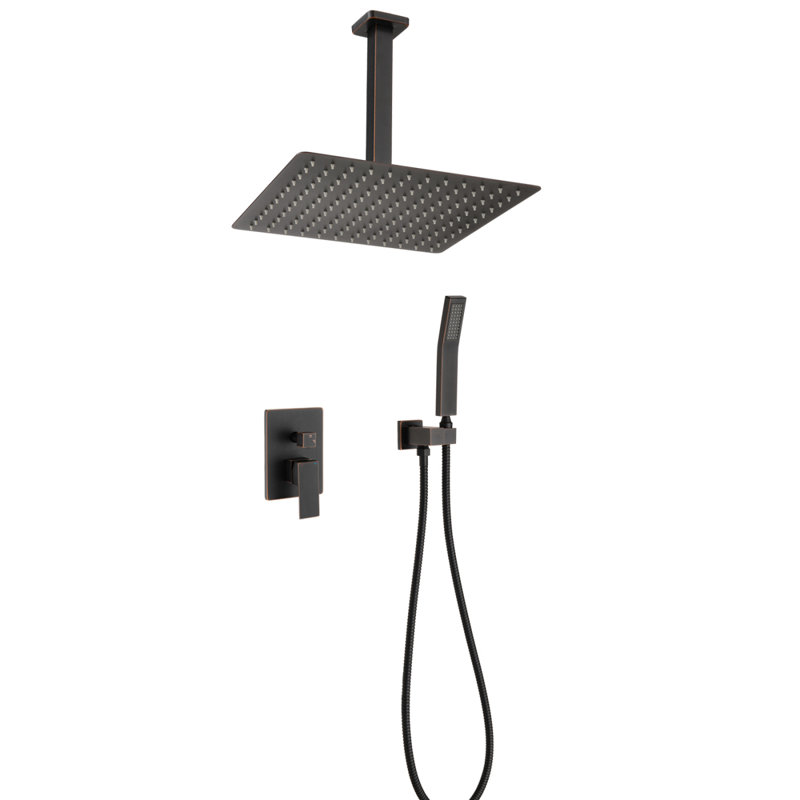Ensemble de système de douche de plafond avec douchette à main et pomme de douche 10 po, Bronze huilé, bronze