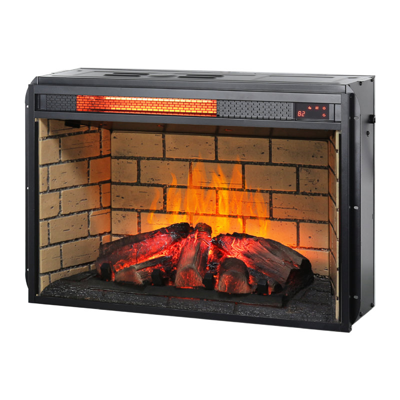 Foyer encastré à infrarouge à quartz - thème bûche de bois avec brique, puissance thermique de 1 500 W, luminosité de flamme réglable, chauffage protégé, chauffage de conception de 26 pouces, mesures