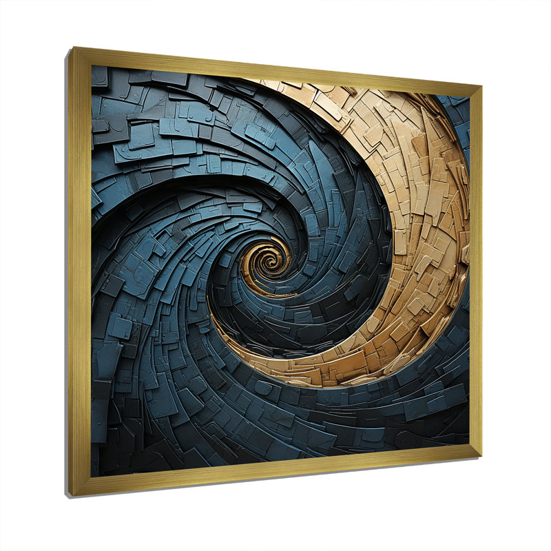 Gold Teal Minimalisme - Spirales abstraites, H 36 po x l 36 po x P 1,5 po, Cadre doré simple