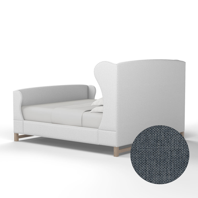 Herbert Upholstered Wingback Bed, Twin, Pebble Weave Linen Bluebell, Weathered