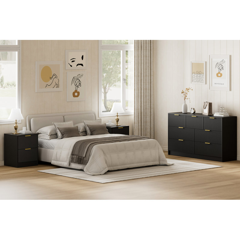 3-Piece 7-Drawer Dresser & 2-Drawer Nightstand Set, Black