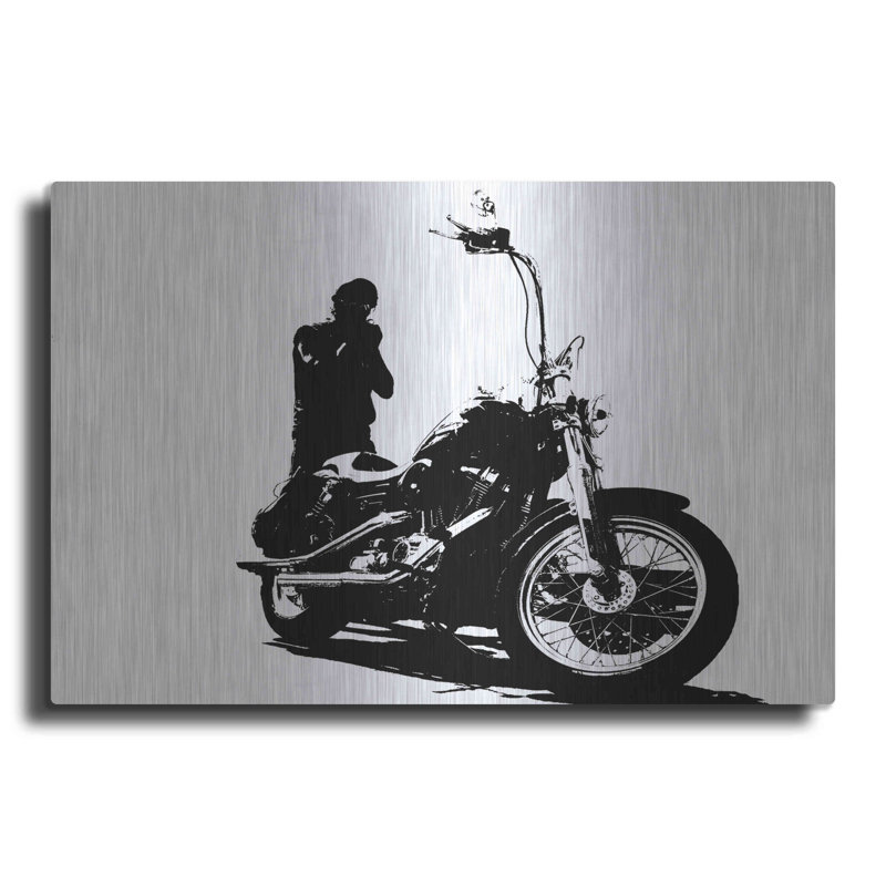 «Harley Davidson and Rider» par Clive Branson - impression sans cadre sur métal, H 16 po x l 24 po x P 0,13 po
