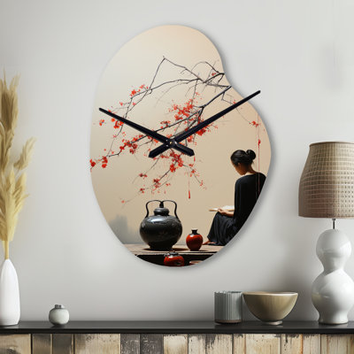 Japan Art Tea Ceremony II - Japan Art Irregular Shape Metal Wall Clock, Global Asymmetrical Wall Clock Print