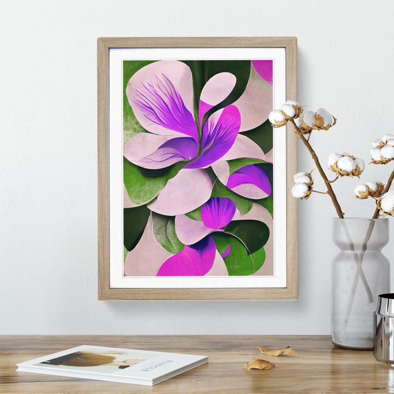 Abstract Flowers No.4 - Single Picture Frame Print, 64cm H x 46cm W x 2cm D, Oak