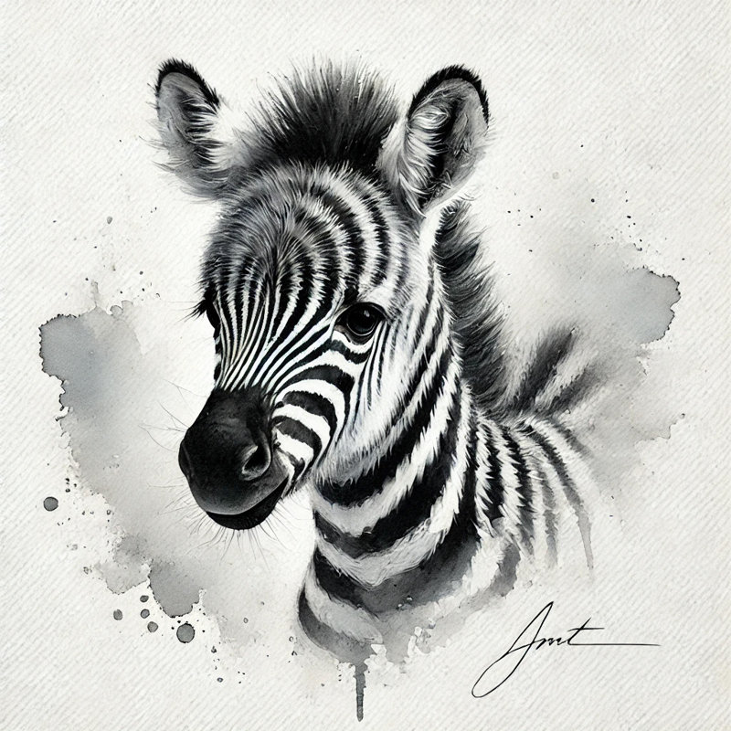 Charmant bébé zèbre, aquarelle sur toile, H 20 po x l 30 po