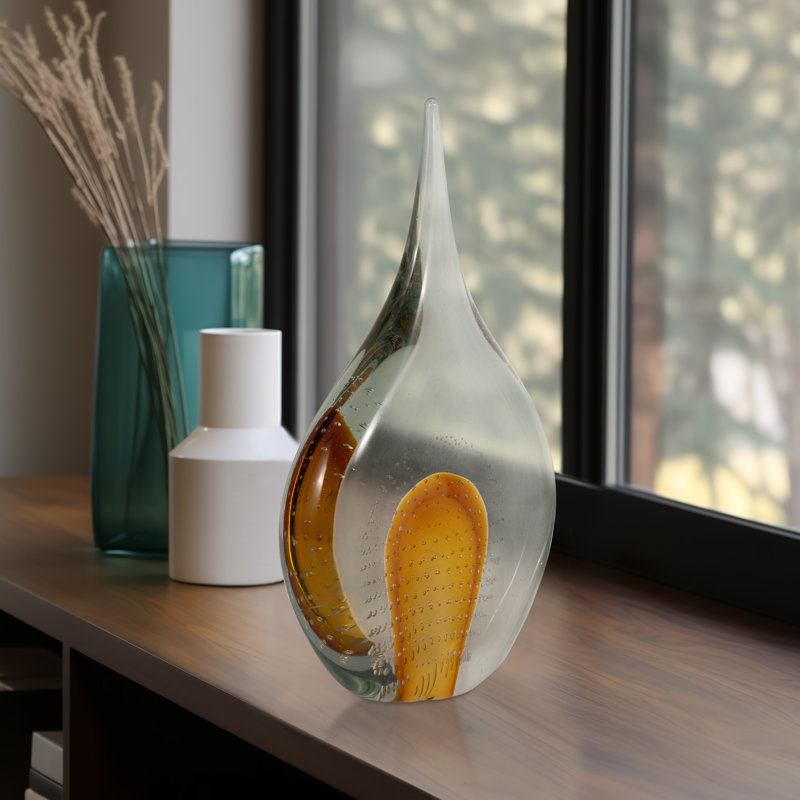 Modern Teardrop Glass Crystal Sculptural Decorative Accent, Black