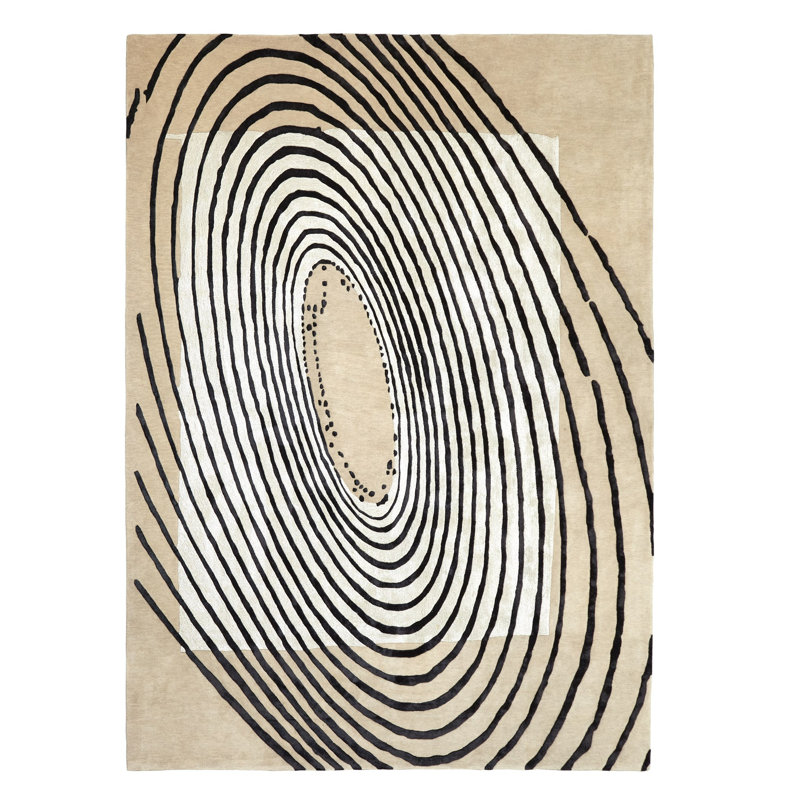 Hand Tufted Geometric Area Rug in Black, Rectangle 11' x 14'