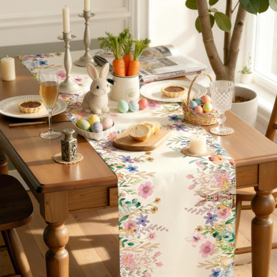 Easter Decorations - Egg Rabbit Table Runner | Easter Party Decorations Favors Supplies Indoor Outdoor - Spring Backdrop Banner Basket Stuffers for Kitchen Home Dining Table Decor