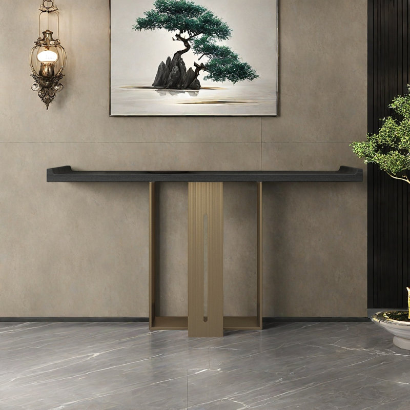 Console moderne minimaliste, H 33,46 po x l 70,87 po x P 11,81 po, Noir, noir, noir, noir, Or champagne