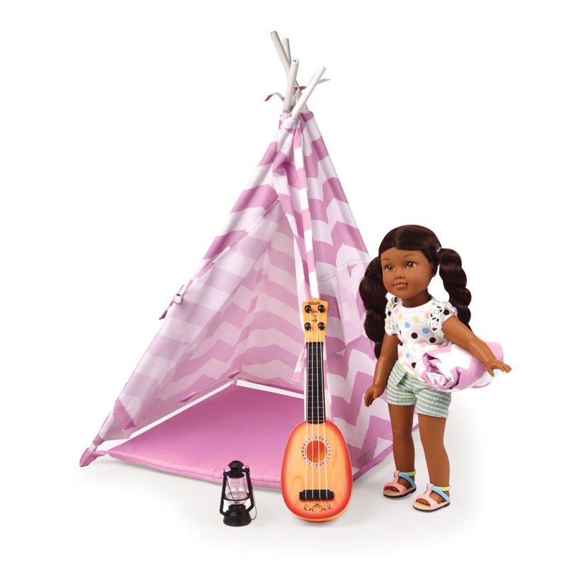 Lavender and White Chevron Doll Camping Set with Accessories