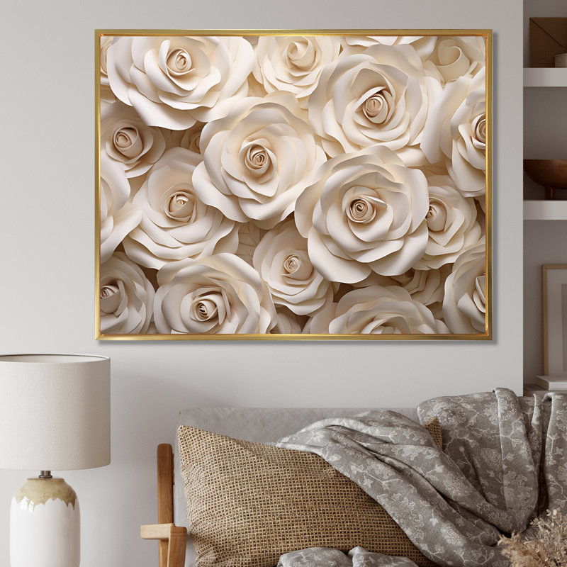 Minimalisme, roses vierges passion V sur toile, Cadre flottant doré, H 16 po x l 32 po x P 1 po