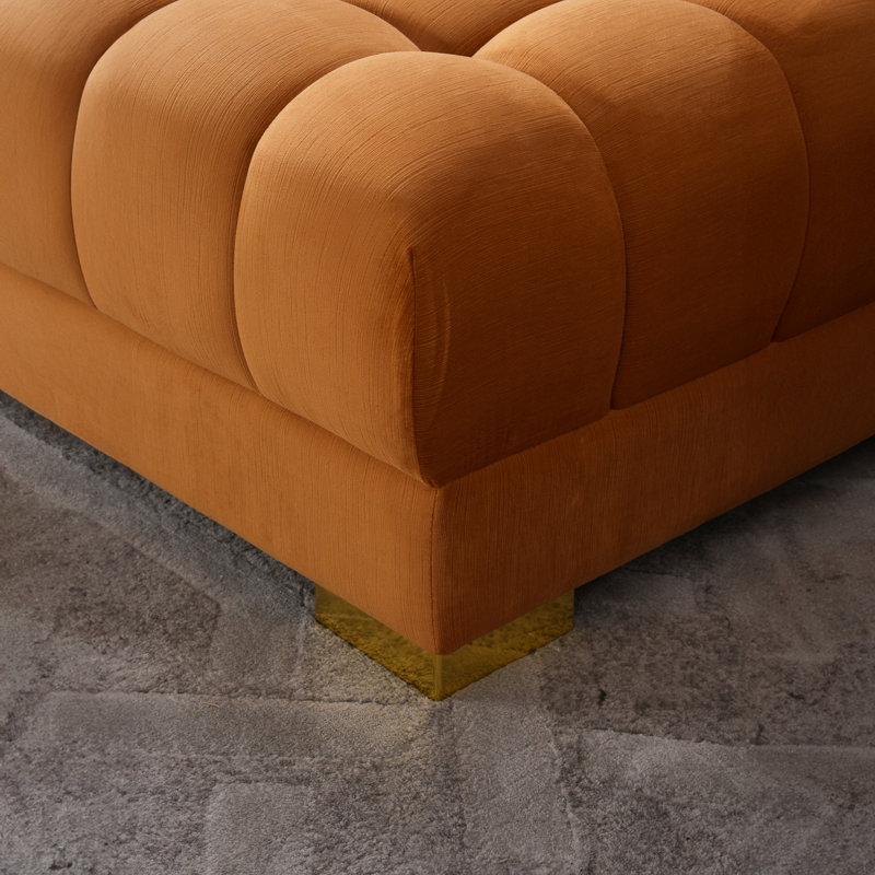Hisamuddin U-Shape Velvet Corner Sectional Sofa, Orange Velvet