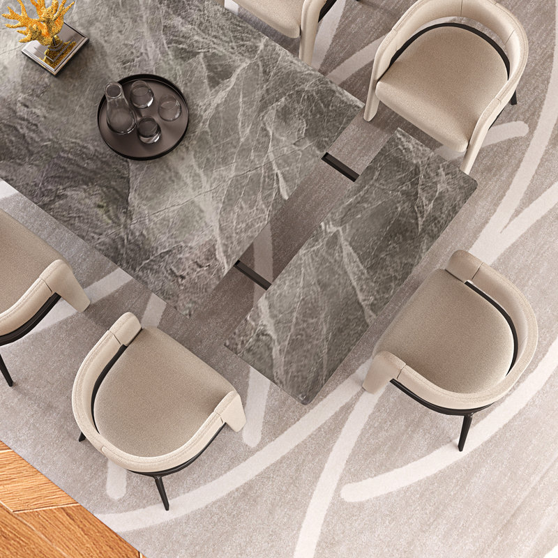 Table de salle à manger extensible de 63 à 94,5 po pour 8 à 10 personnes avec plateau en pierre frittée et base en métal