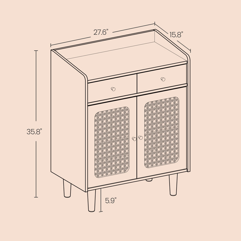Storage Cabinet With Rattan-like Doors And Drawers, Beige/Brown
