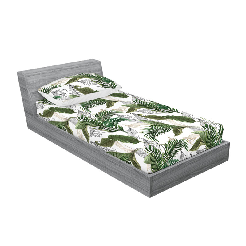 Drap-housse et taies décoratives 3 pièces Ambesonne, Vert armée, émeraude, blanc / floral