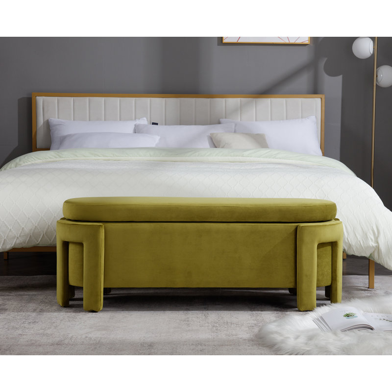 Banc de rangement rembourré en polyester Lalanya, Vert olive