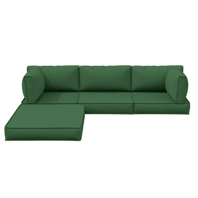 Outdoor 4" Thick Replacement Cushion Set Seat/Back Cushion (Set Of 3 Seats , 3 Backs , 2 Short Backs , 1 Footrest), Green