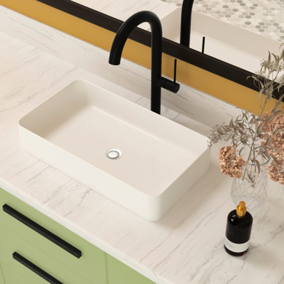 24X14 Ceramic Rectangular Vessel Sink - White, Acid Resistance, For Home, Restaurant, Office Building Elegant Look 24"X14" Style, Low Water Absorption, Different Environments