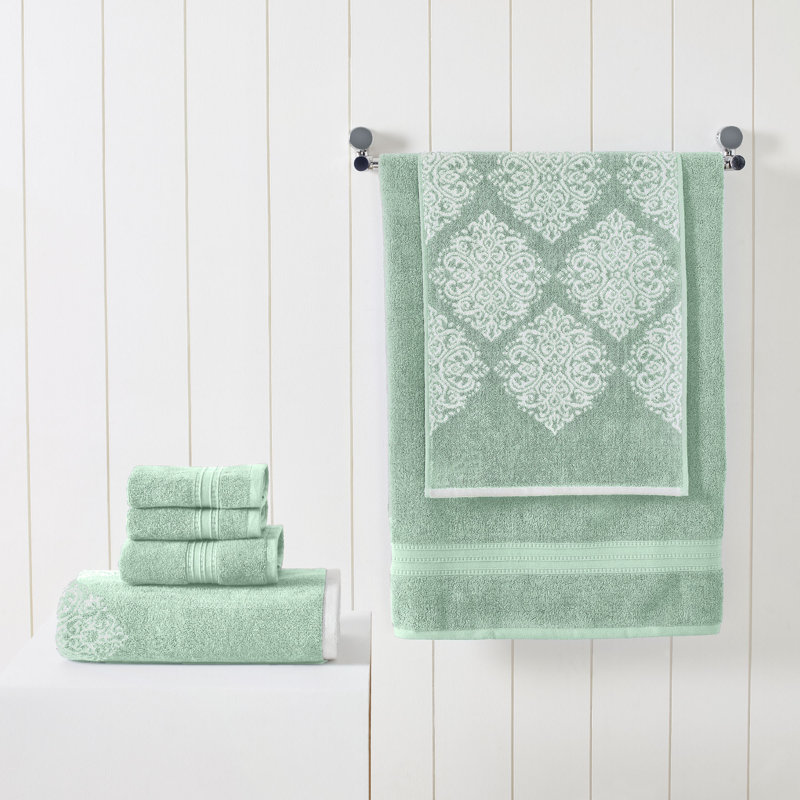 Modern Threads Artesia Damask 6-Piece Reversible Yarn Dyed Jacquard Towel Set - Bath Towels, Hand Towels, & Washcloths - Super Absorbent & Quick Dry
