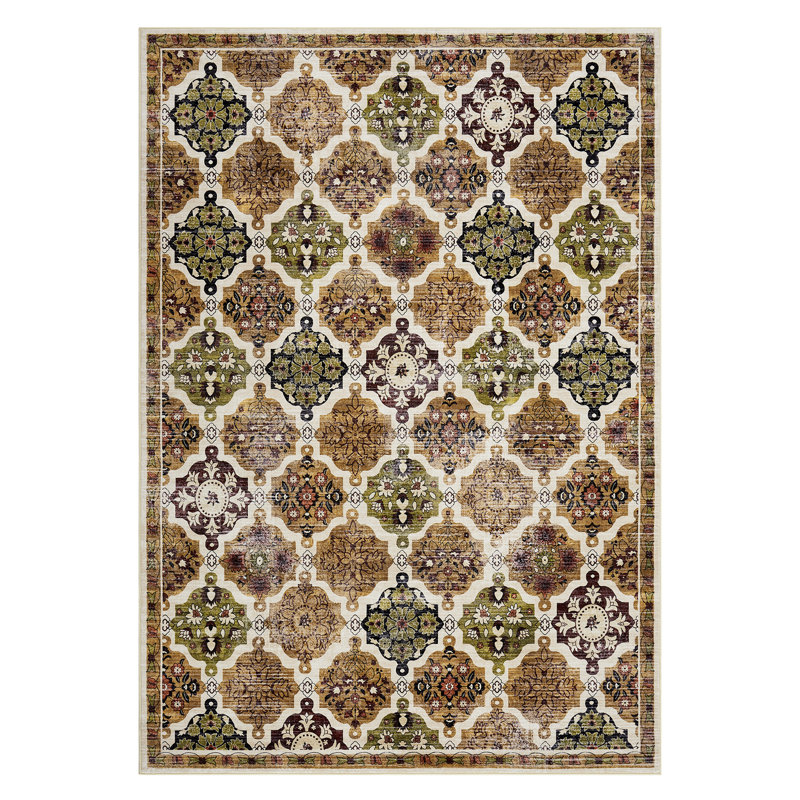 Boho Floral Checkerboard Area Rug - Washable Non-Slip Faux Wool Carpet - Ideal for Bedroom Living Room Kitchen Office Entryway Bathroom