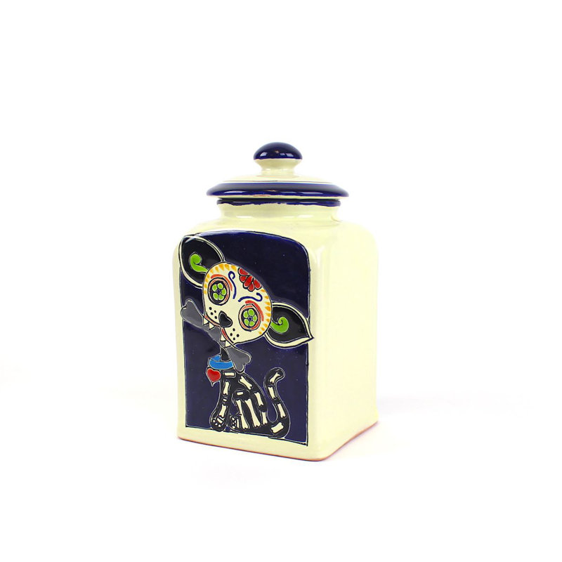 Pot à friandises en céramique Muertos Doggie, Bleu, 3 lb