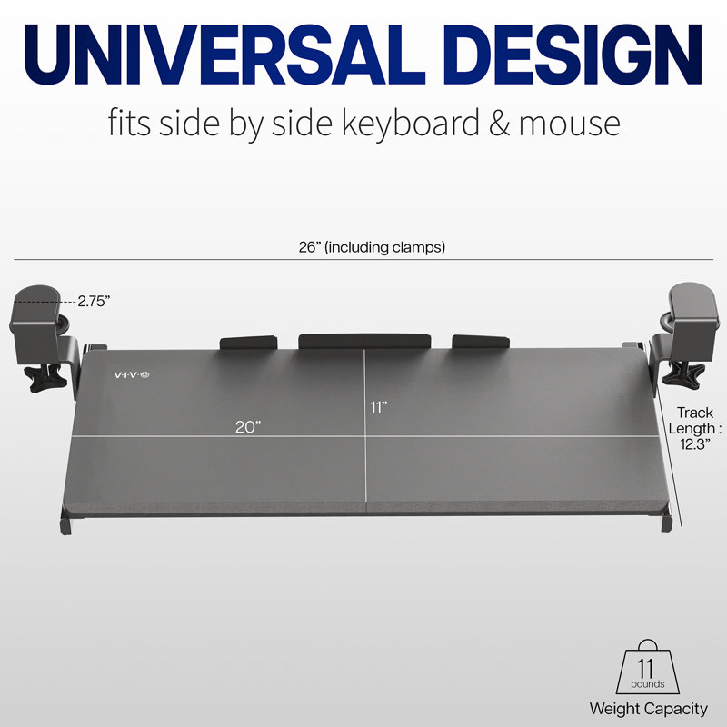 Dark Walnut Adjustable Clamp-On Keyboard Tray with Steel Frame