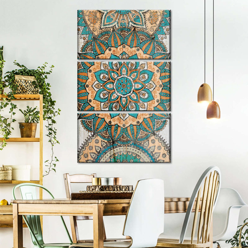 Symbole boho mandala 3 pièces, H 38 po x l 24 po x P 1,25 po