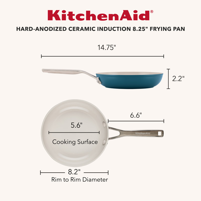 Kitchenaid Hard-Anodized Ceramic Induction Skillet Set, 2-Piece, Porcelain White, Blue