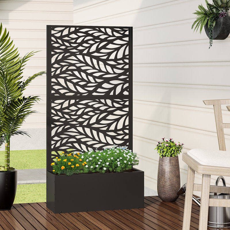 Boîte à fleurs d'extérieur individuelle en métal rectangulaire avec treillis pour plantes grimpantes
