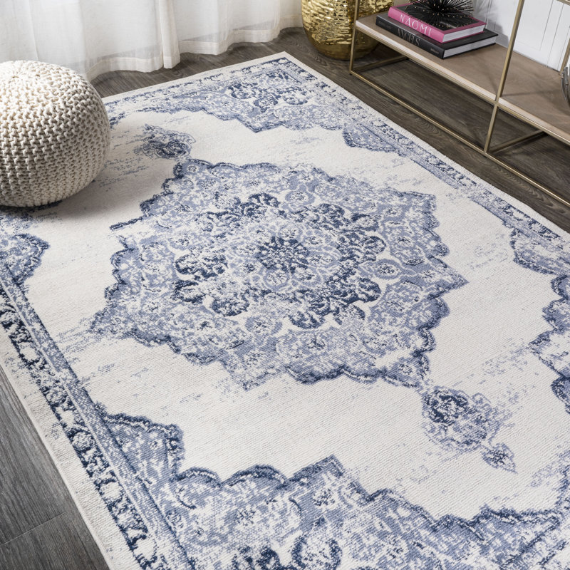 Alhambra Ornate Medallion Modern Light Blue/Ivory Rug, Rectangle 7'9" x 10'