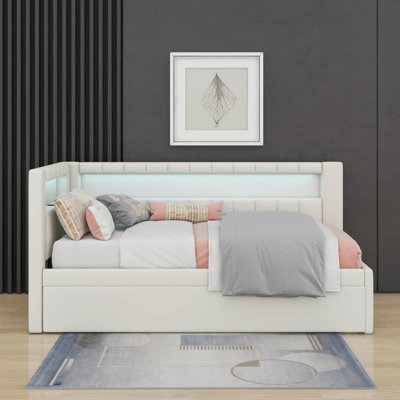 Lit plateforme simple tapissier avec ports USB et lit gigogne