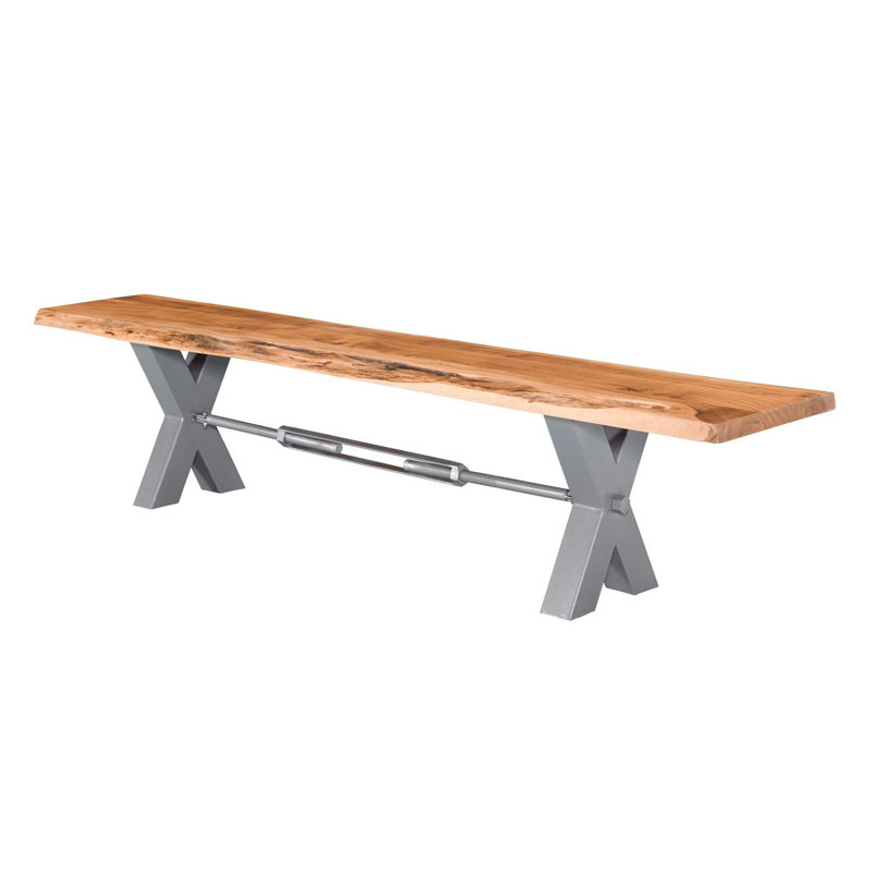 Iron Label Solid Wood Bench, H46 x W200 x D38cm, Silver