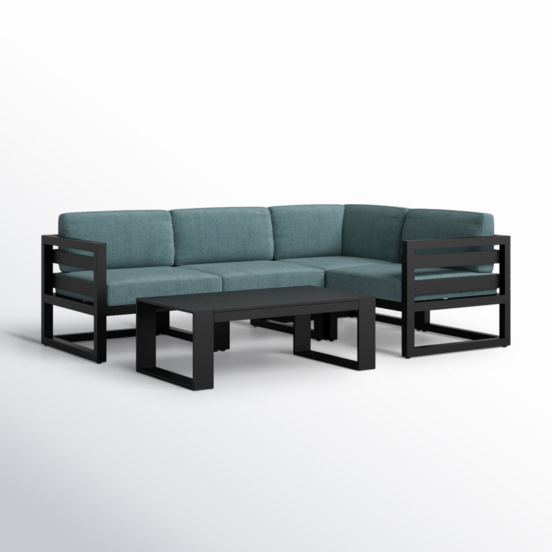 Avion 5 Piece Sectional Set - Black, Cast Silver Sunbrella®, Black