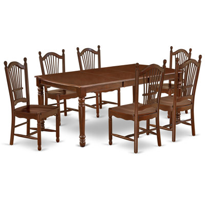 7 Piece Modern Dining Table Set Consist of a Rectangle Wooden Table with Butterfly Leaf and 6 Dining Room Chairs, Mahogany