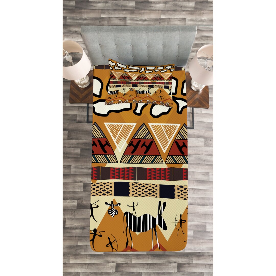 Gestepptes Bettdecken-Set, Jagd Zebra Tribe Ethnic, Tier, Senf Rubin