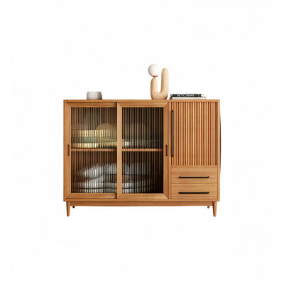 Modern Solid Wood Sideboard 47” With Ribbed Glass Doors – Stylish And Functional Storage Cabinet