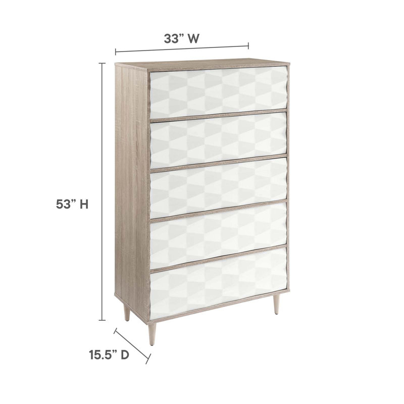 Commode 5 tiroirs Vespera par Modway, Chêne / blanc