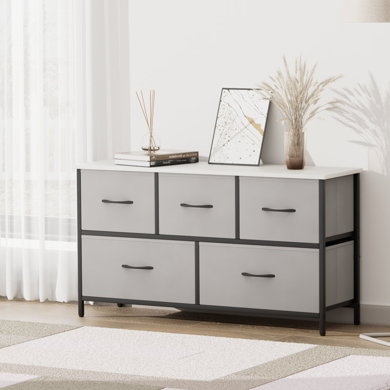 Nilio 5 Drawer 39.5" W Iron Chest, Gray