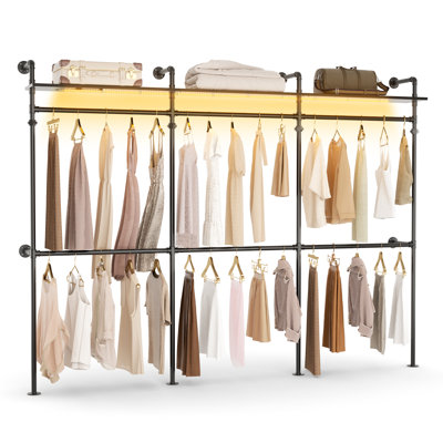 Jeremyiah 115" W Iron Pipe Wall Mounted Garment Rack