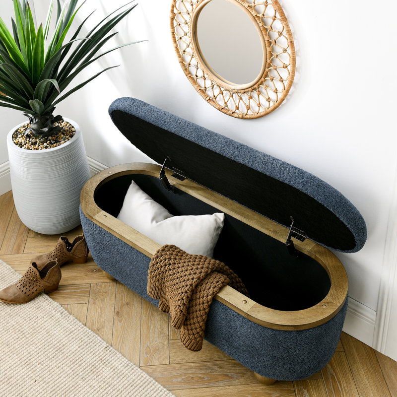 Banc de rangement moderne bleu foncé, idéal pour le salon, la chambre à coucher, le grand vestibule et la solution aux problèmes