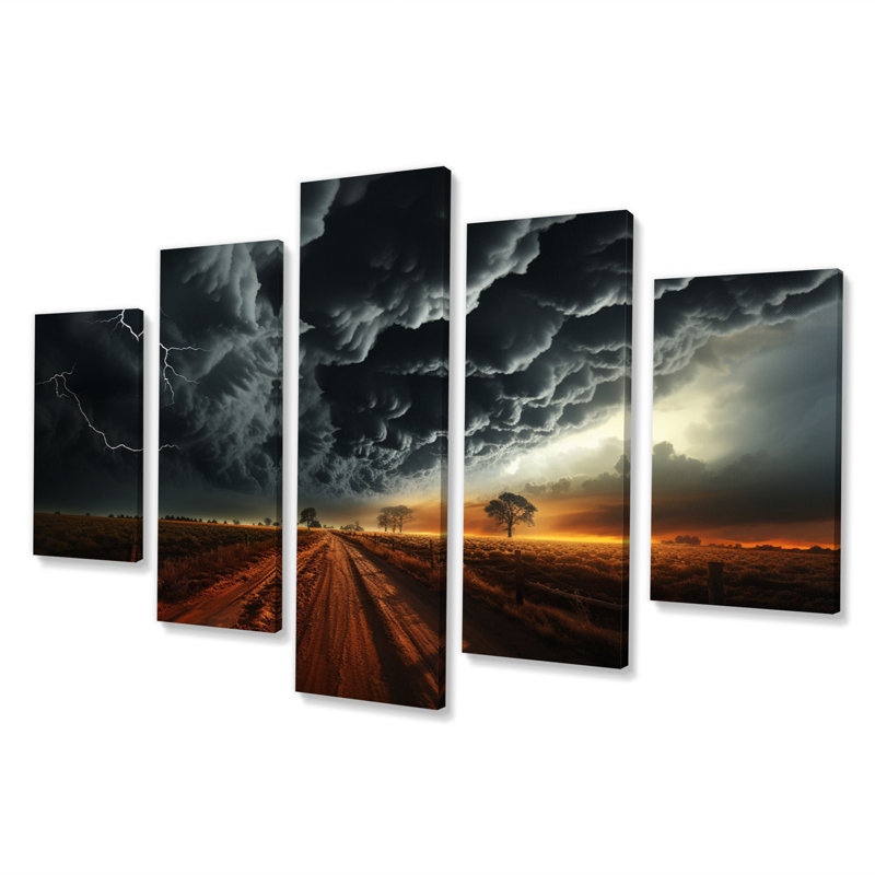 Dark Drama Bold Storm III - Landscapes Canvas Wall Art - 5 Panels