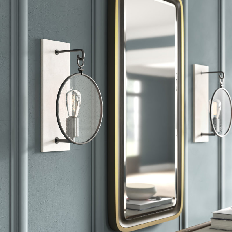 Fineas 1 - Light Armed Sconce, Aged Brass/Alabaster Stone