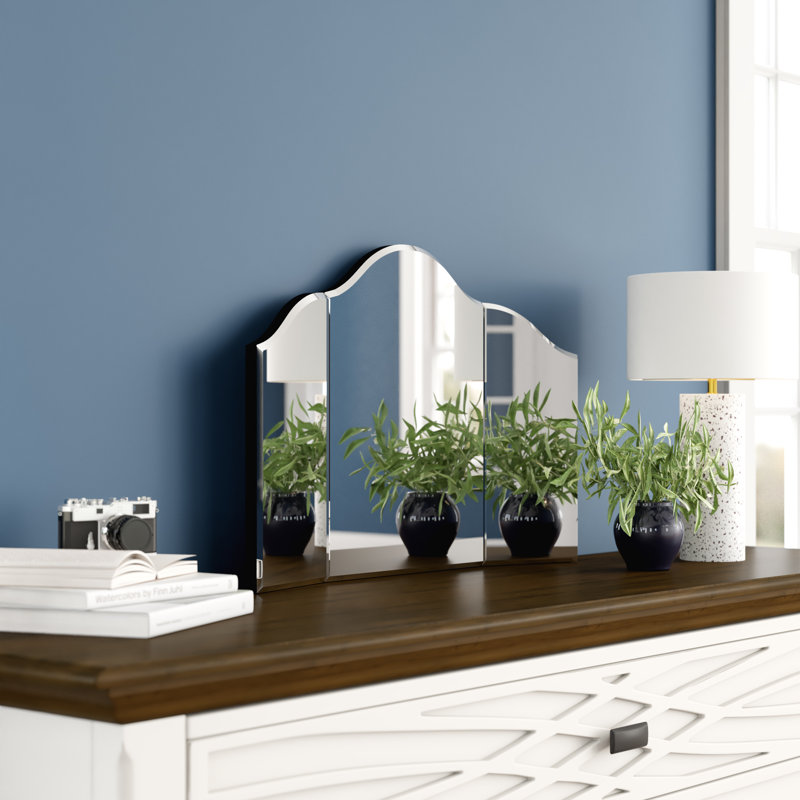 Modern Contemporary Tri-Fold Tabletop Vanity Mirror, No Color
