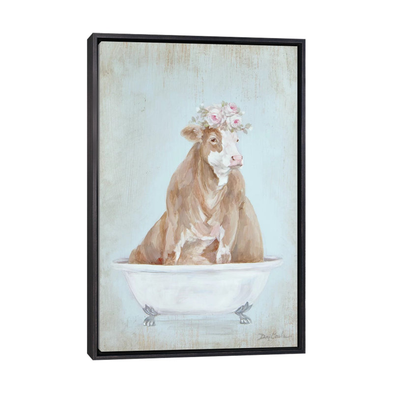 «Cow In A Tub» - reproduction de cadre photo, Cadre noir vieilli, H 26 po x l 18 po x 1,5 po